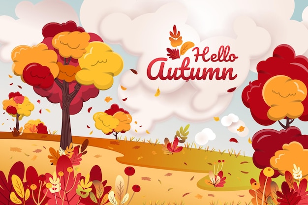 Illustrazione del paesaggio autunnale in stile cartone animato