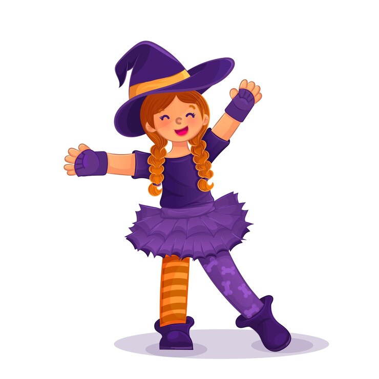 illustrazione del personaggio del costume di halloween della piccola strega felice