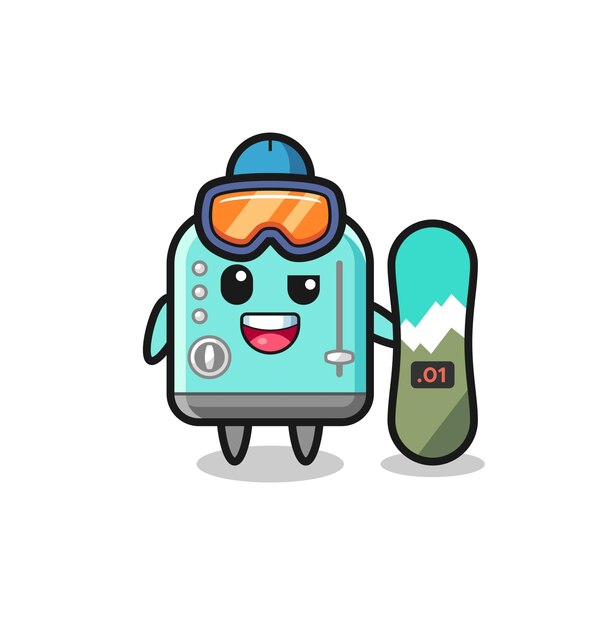 Illustrazione del personaggio del tostapane con lo stile di snowboard