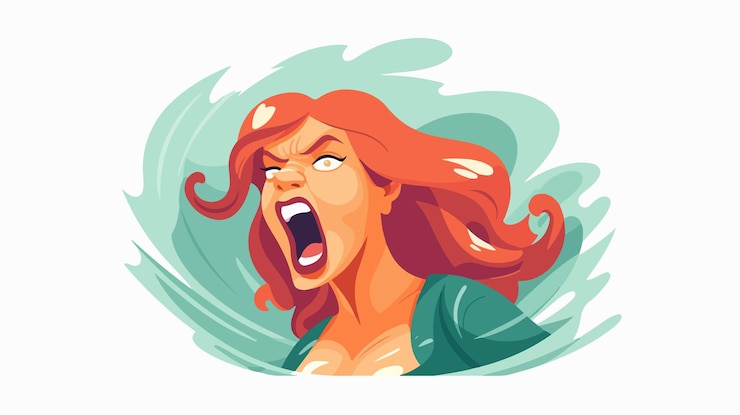 Vettore illustrazione del personaggio di angry cartoon mermaid woman