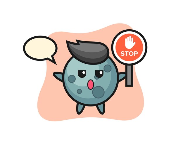 Illustrazione del personaggio di un asteroide con in mano un segnale di stop