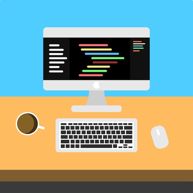 Illustrazione del posto di lavoro dei programmatori Premium vecto