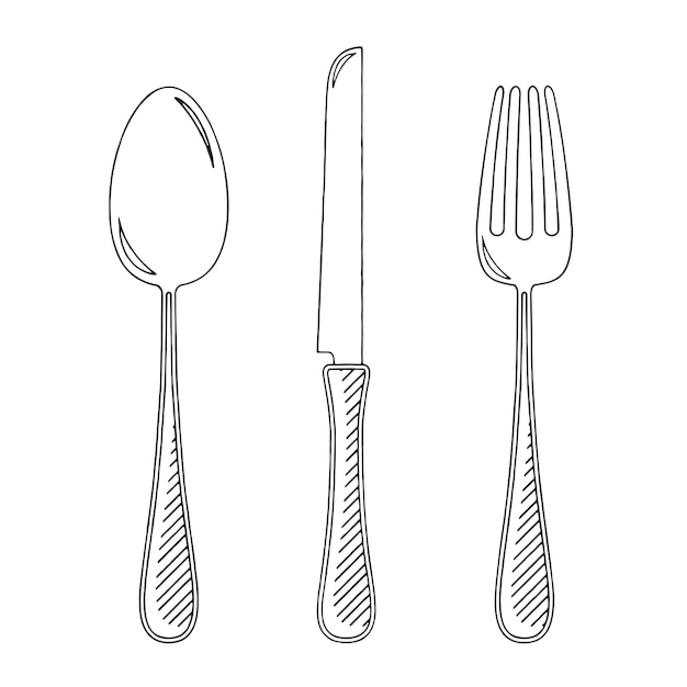 Illustrazione del profilo del coltello e del cucchiaio della forchetta