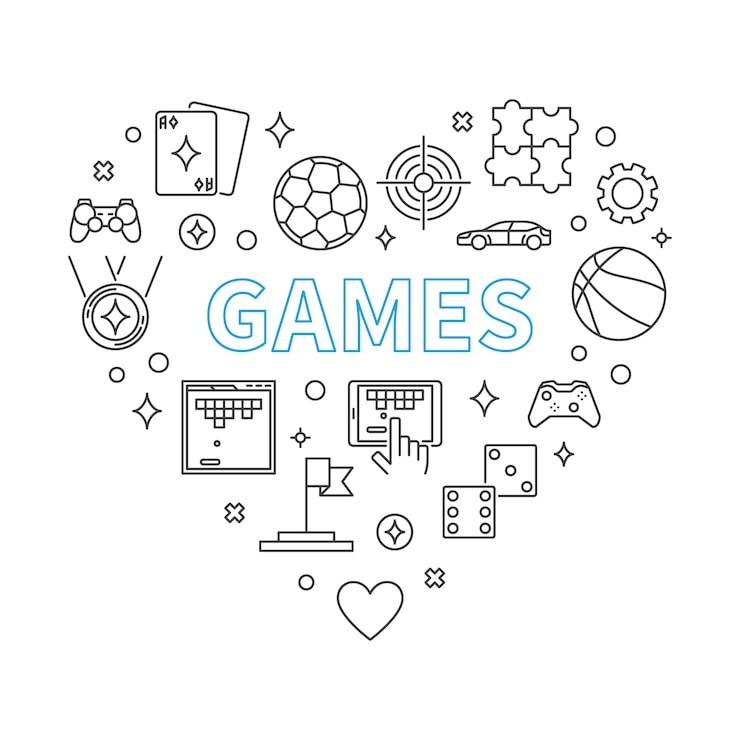 Vettore illustrazione del profilo del cuore dei giochi