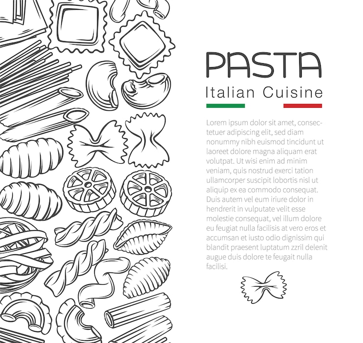 Vettore illustrazione del profilo del menu della pagina del modello dei maccheroni della pasta italiana in stile retrò
