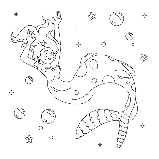 Illustrazione del profilo della sirena disegnata a mano