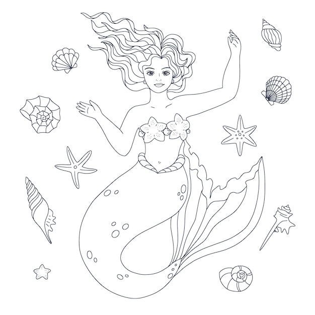 Illustrazione del profilo della sirena disegnata a mano