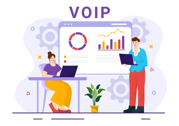 Vettore illustrazione del protocollo voip o voice over internet con tecnologia di schema telefonico e telefono di rete