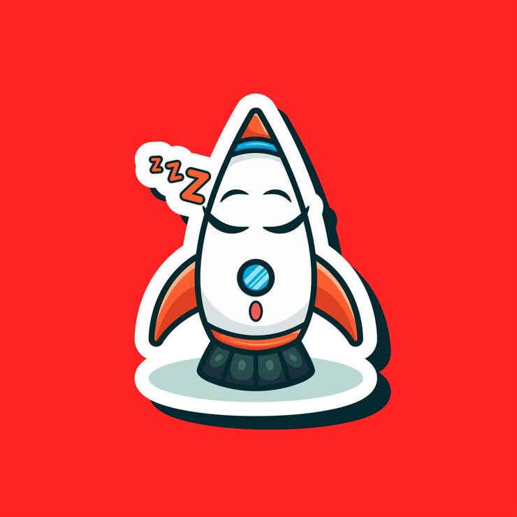 Vettore illustrazione del razzo dell'astronauta di volo di tecnologia del robot del fumetto adorabile sveglio per il logo della mascotte dell'icona dell'autoadesivo