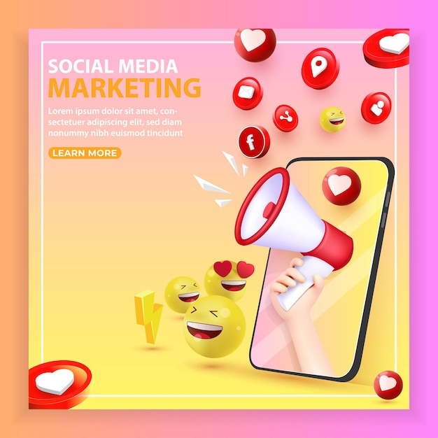 Illustrazione del rendering 3d del marketing digitale Promozione del marketing sui social media e pubblicità su Internet