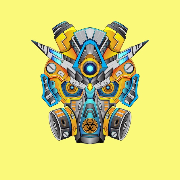 Illustrazione del robot guerriero Head Mecha per t-shirt o badge