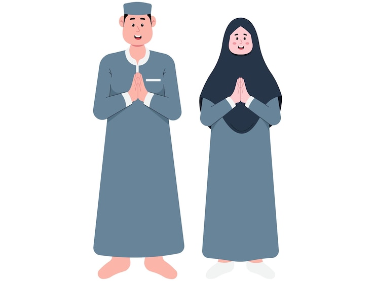 Vettore illustrazione del saluto di coppia per l'eid mubarak