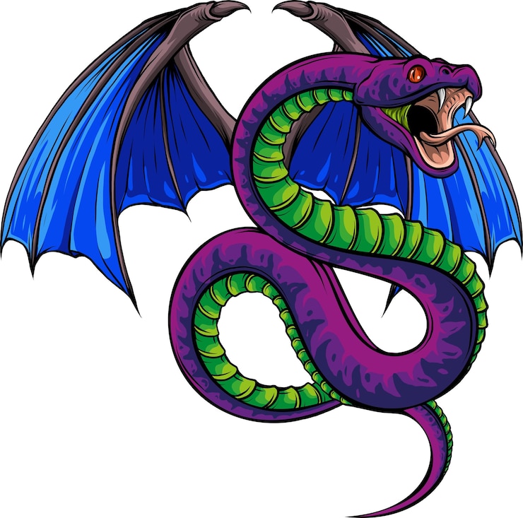 Vettore illustrazione del serpente alato su sfondo bianco