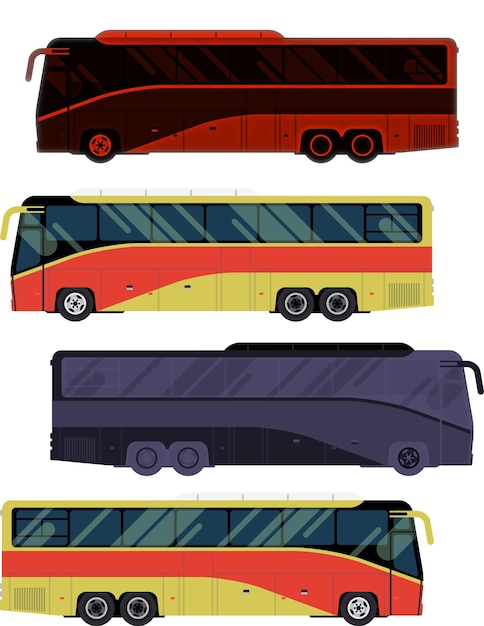 Illustrazione del set di autobus, viaggio su strada