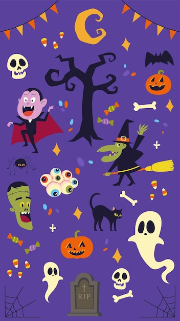 Illustrazione del set di caratteri di Halloween