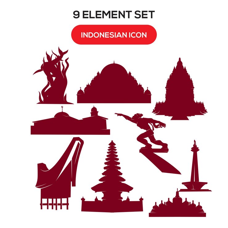 Illustrazione del set di elementi tematici indonesiani