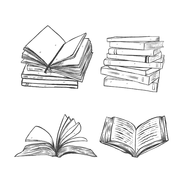 Illustrazione del set di libri in stile disegnato a mano