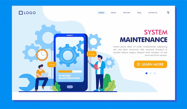 Illustrazione del sito Web della pagina di destinazione della manutenzione del sistema