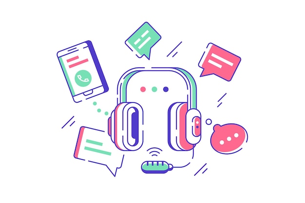 Illustrazione del supporto tecnico telefonico Call center o concetto di servizio clienti