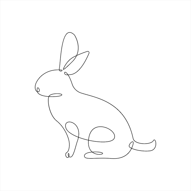 Illustrazione del tratto modificabile del vettore di schizzo del disegno di contorno del disegno a linea singola continua del coniglio