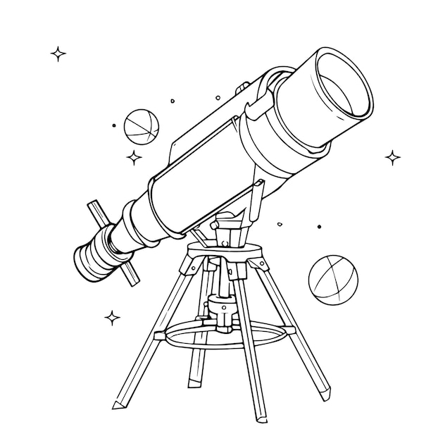 Illustrazione del vettore del telescopio in stile disegnato a mano isolato su sfondo bianco Ill del doodle del telescopio