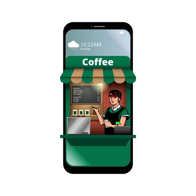 Illustrazione del vettore dell'ordine online del caffè