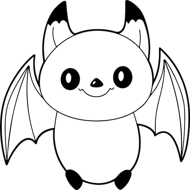 Illustrazione del vettore di pipistrello Libro da colorare o pagina di pipistrello di Halloween in bianco e nero per bambini