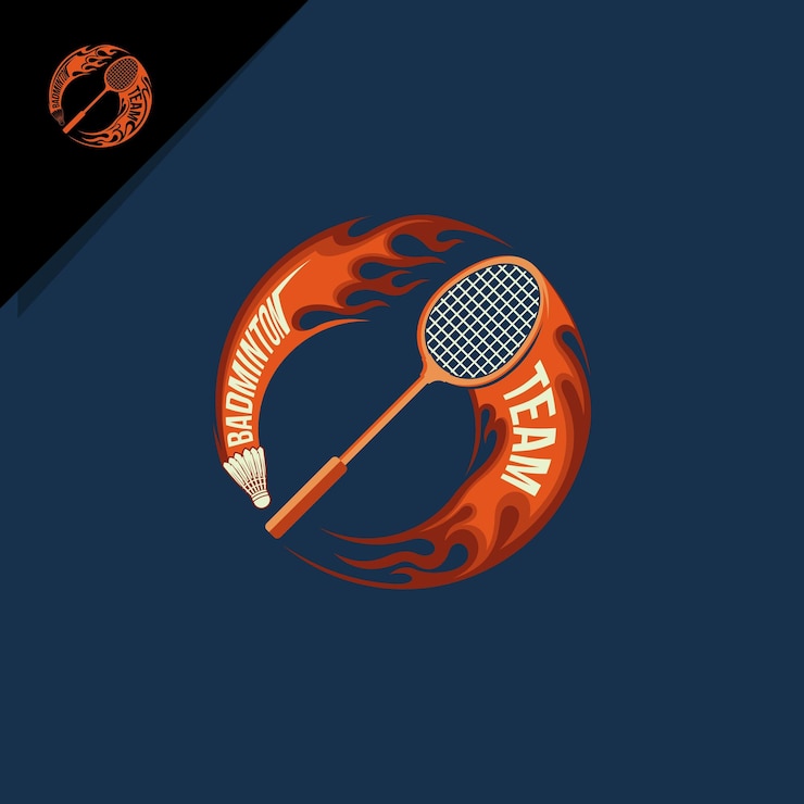 illustrazione del volano e della racchetta con il fuoco. per il logo o l'icona di badminton