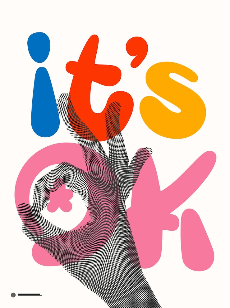 Vettore illustrazione dell'abstract della palette di positività con la sua mano di testo ok nell'effetto semitono abstract