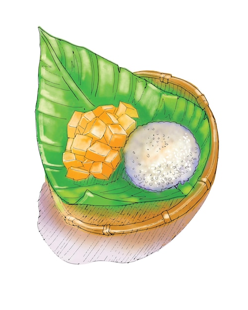 Illustrazione dell'acquerello del riso del mango nel vettore