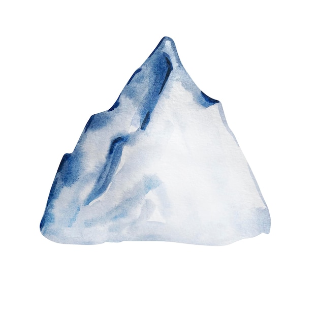 Illustrazione dell'acquerello di inverno, montagna di neve blu isolata su sfondo bianco