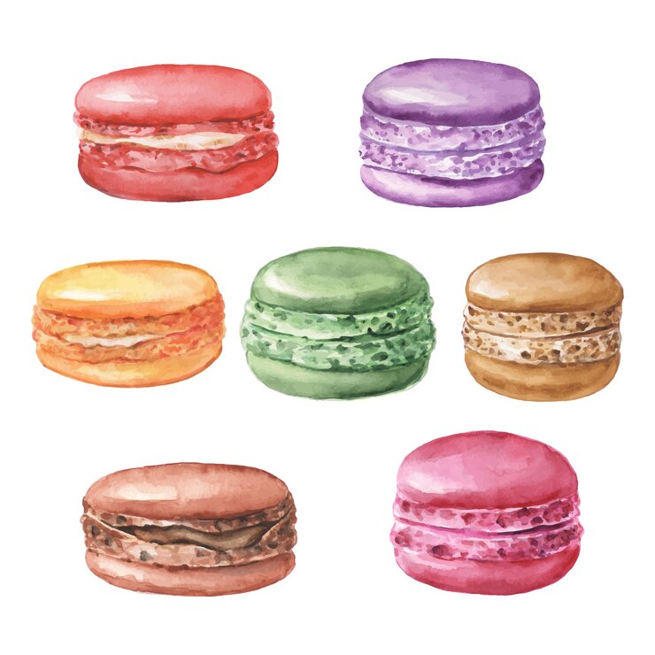 Vettore illustrazione dell'acquerello di macarons dipinti a mano