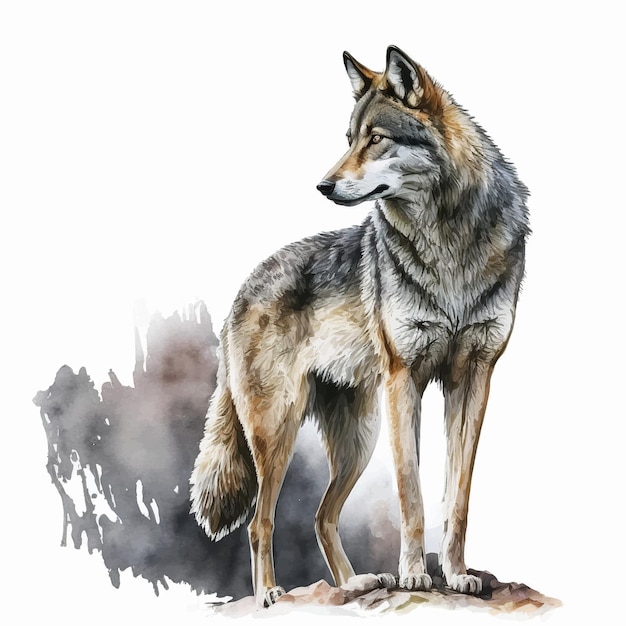 Illustrazione dell'acquerello di un lupo isolato sul bianco.