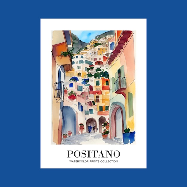 Illustrazione dell'acquerello Positano Italia