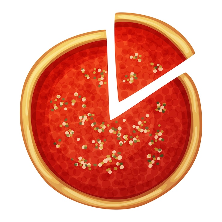 Vettore illustrazione dell'alimento del fumetto di vista superiore della pizza di chicago