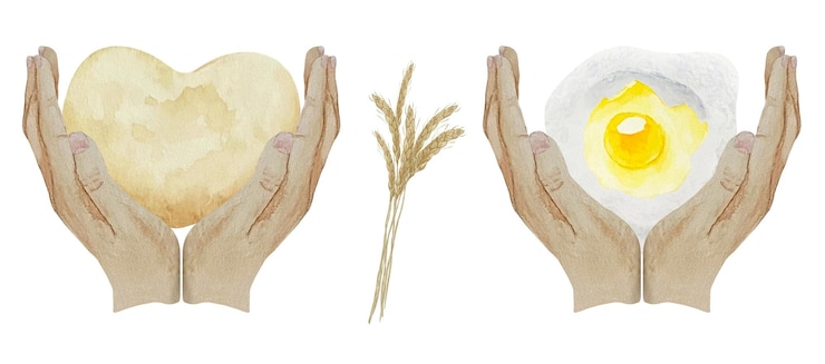 Vettore illustrazione dell'amante della panetteria le mani tengono l'impasto a forma di cuore