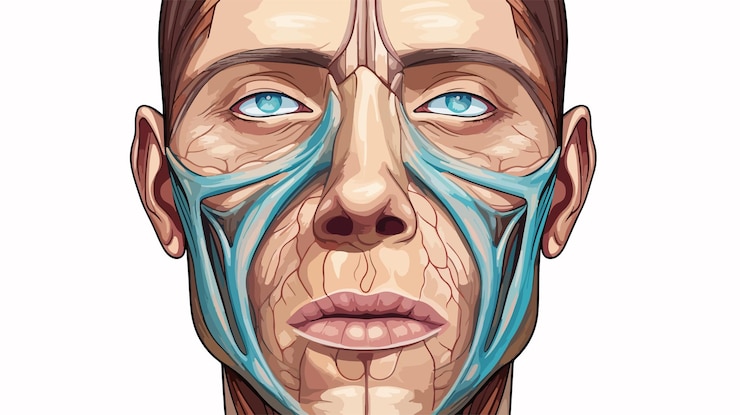 Vettore illustrazione dell'anatomia del viso umano per l'istruzione e i progetti medici