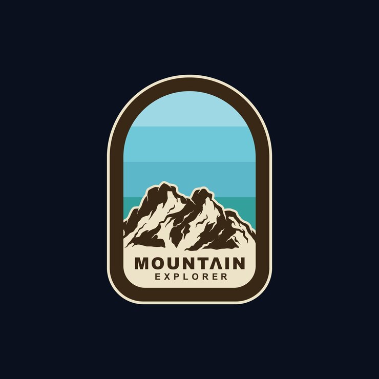 Vettore illustrazione dell'avventura all'aperto del distintivo della montagna