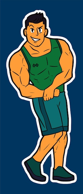Illustrazione dell'etichetta adesiva Doodle di Bodybuilder Man