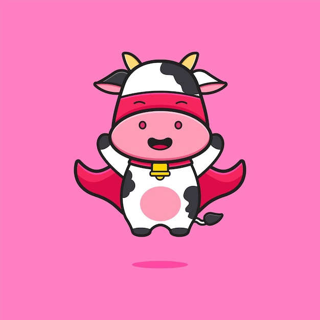 Illustrazione dell'icona del fumetto super eroe carino mucca. Design piatto isolato in stile cartone animato
