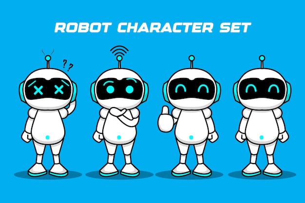 Illustrazione dell'icona del vettore cartoon del set di caratteri del robot carino Concetto di icona della tecnologia scientifica
