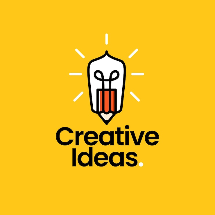 Vettore illustrazione dell'icona del vettore del logo dell'idea creativa della lampada della lampadina della matita