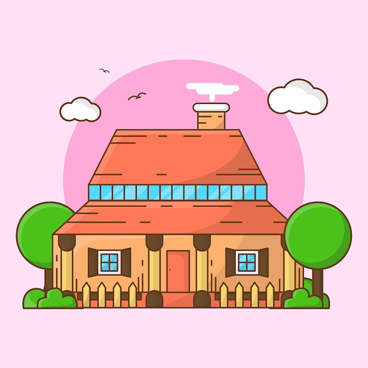 Vettore illustrazione dell'icona di vettore della costruzione della casa tradizionale