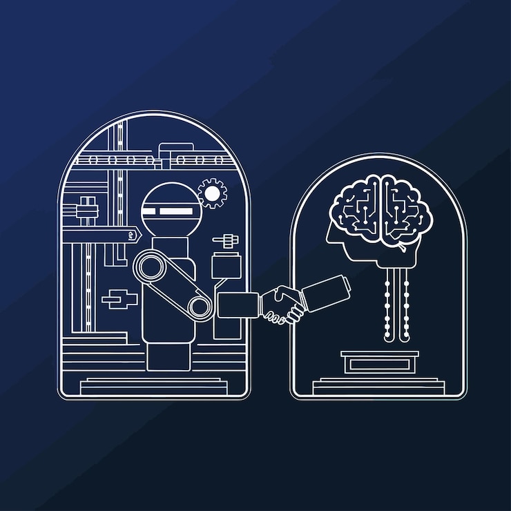 Vettore illustrazione dell'icona vettoriale 2d l'intelligenza artificiale e la mente del robot umano