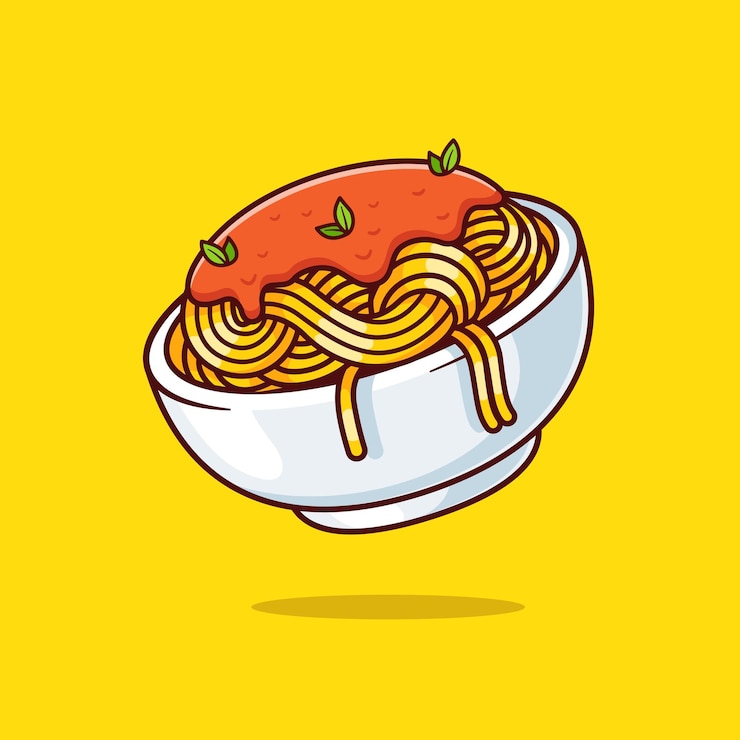 Vettore illustrazione dell'icona vettoriale del fumetto carino spaghetti noodle. icona oggetto alimentare concetto vettore piatto isolato
