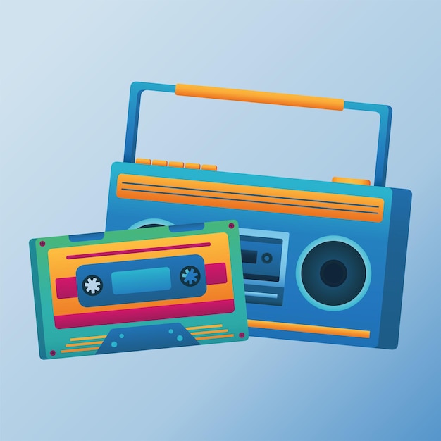 Illustrazione dell'oggetto della radio e della cassetta