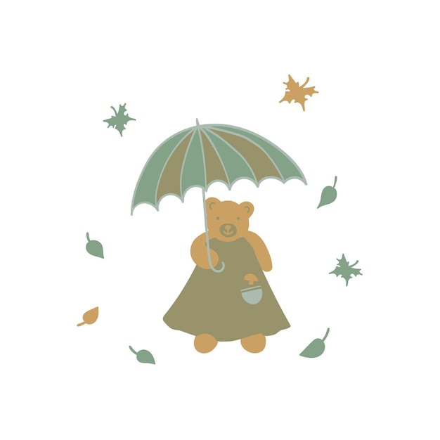 Illustrazione dell'orso carino con l'ombrello
