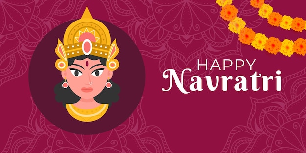 illustrazione della bandiera orizzontale di Happy Navratri Festival