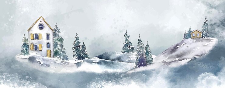 Vettore illustrazione della casa del cottage della carta dell'illustrazione di natale di inverno