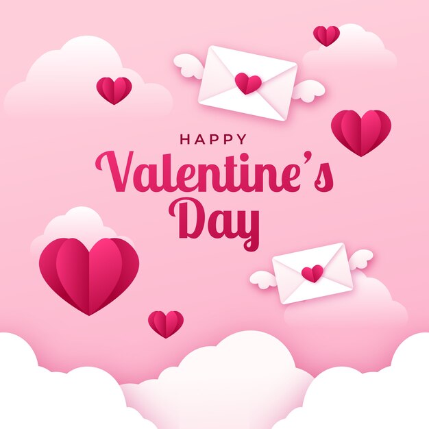 Illustrazione della celebrazione del giorno di San Valentino in stile carta